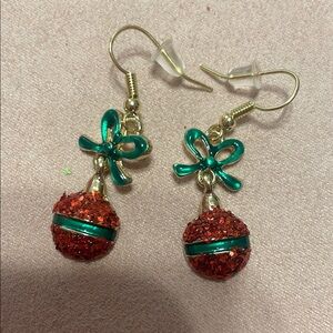 Elegant Red and Green Bow Earrings